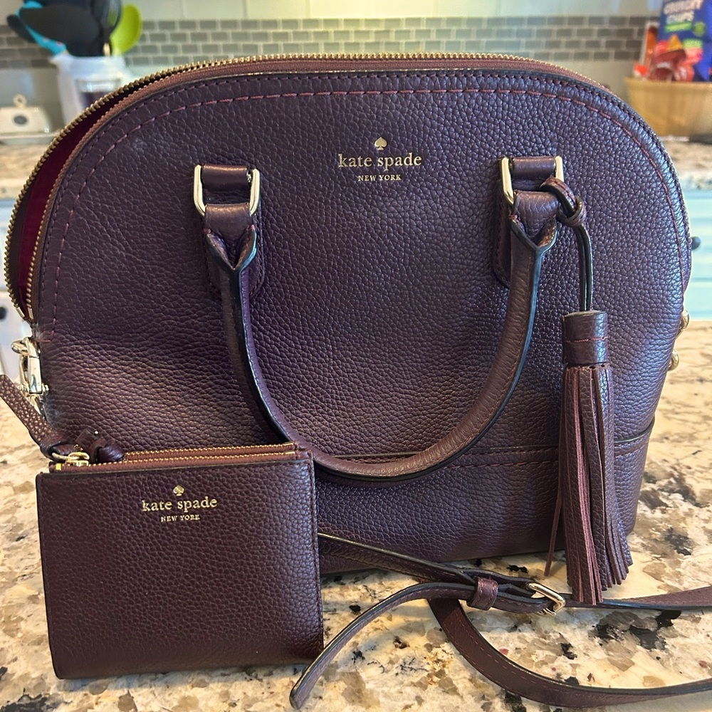 Kate Spade burgundy bag with matching wallet - like new!!!